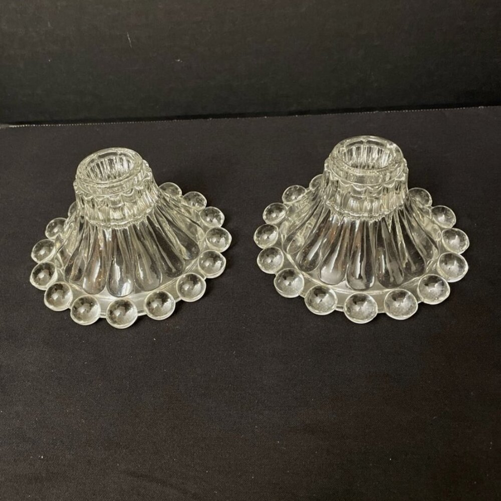 Vtg Anchor Hocking Candle Stick Holders Pair Clear Glass Berwick Boopie